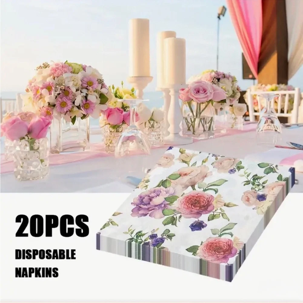 Vibrant Floral Pink & Purple Roses Luncheon Napkins (2042), 20 ct